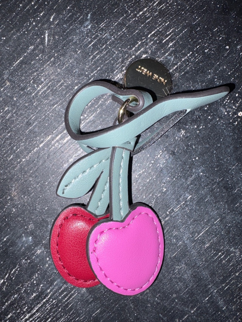 Nine West Pink and Red Cherry Keychain with Mint Green Stem